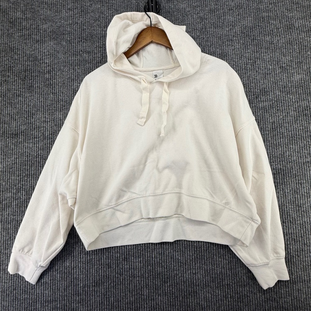 All In Motion Cropped Hoodie Womens L White Excellent Ribbed Knit Pullover